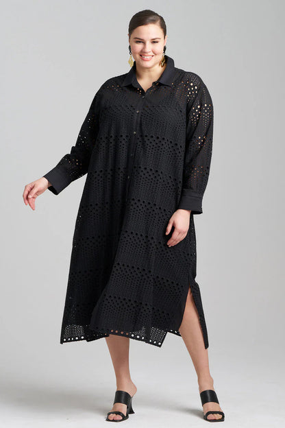 NATORI Round Eyelet Oversized Shirtdress - Black