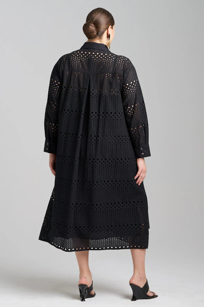 NATORI Round Eyelet Oversized Shirtdress - Black