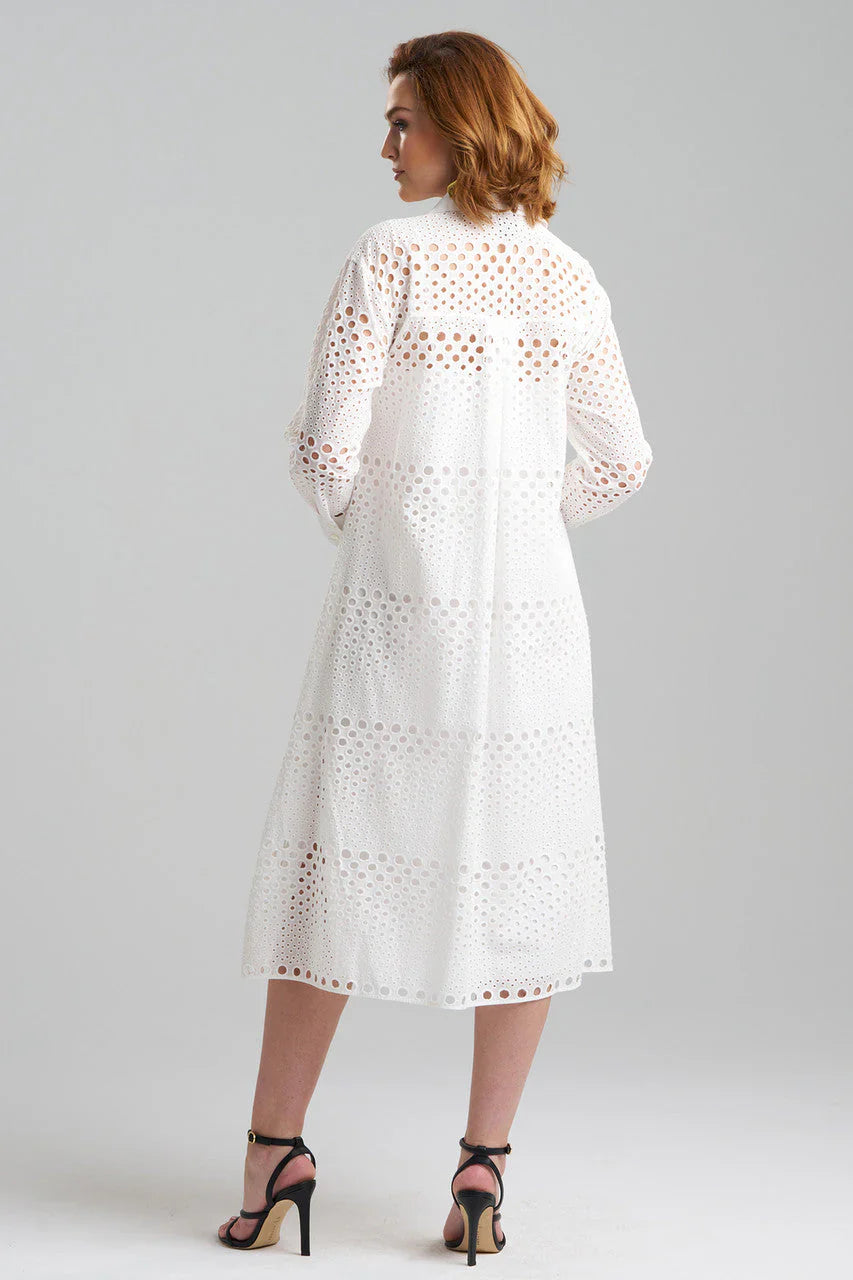 NATORI Round Eyelet Oversized Shirtdress - White