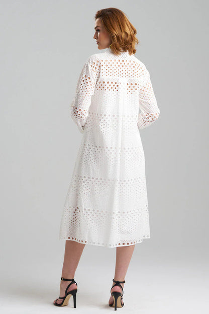 NATORI Round Eyelet Oversized Shirtdress - White