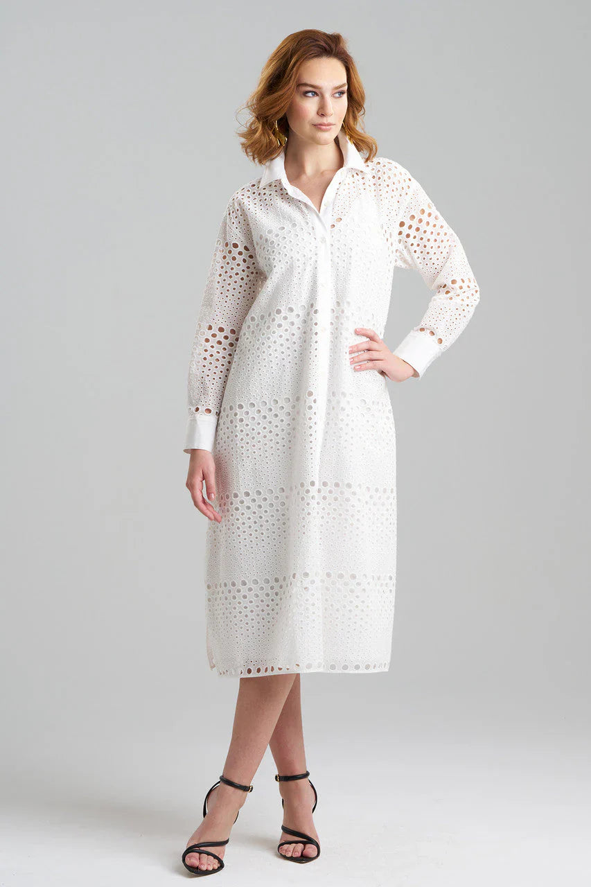 NATORI Round Eyelet Oversized Shirtdress - White