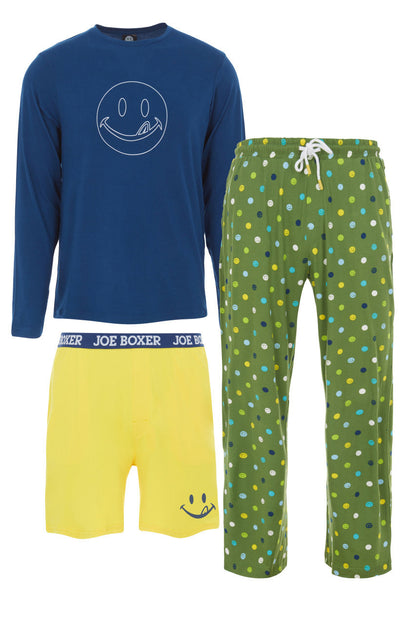 Joe Boxer Men's Blue 3-Piece Polka Dotted Sleepwear Pajama Set