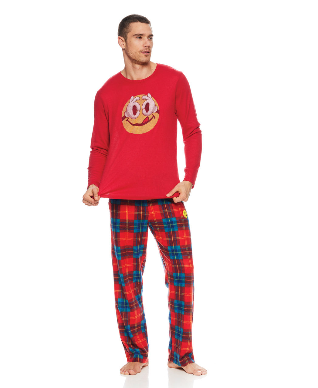 Joe Boxer Men's Red Tartan Plaid 3 Piece Pajama Set