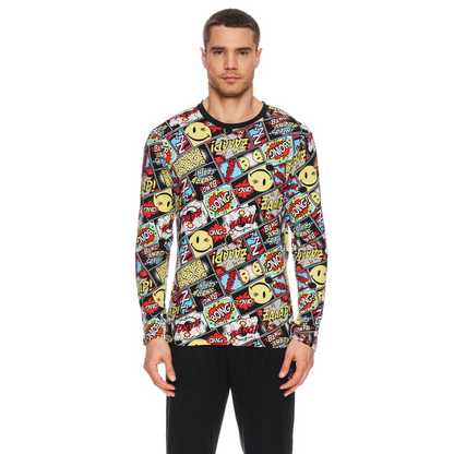 Joe Boxer Men's All-Over "Licky Villain" Ultra-Soft Long Sleeve Lounge Shirt