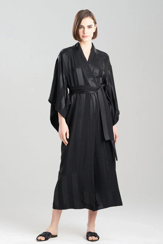 Natori Satin Jacquard Stripe Robe - Black