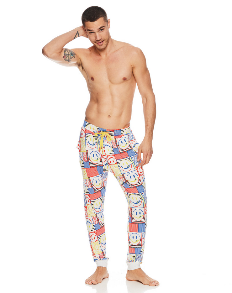 Joe Boxer Men's White Pop Art Jersey Jogger Pants