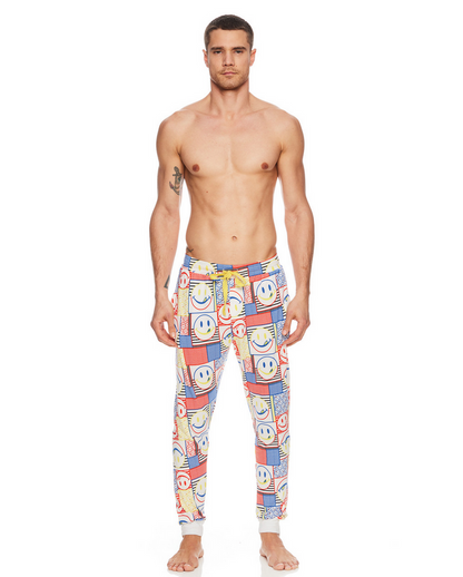 Joe Boxer Men's White Pop Art Jersey Jogger Pants