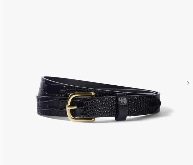 Freda Salvador Rebecca Belt - Black Embossed Croc