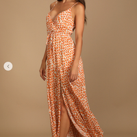 Lulus Women's Forever Blooming Orange Floral Print Tiered Maxi Dress