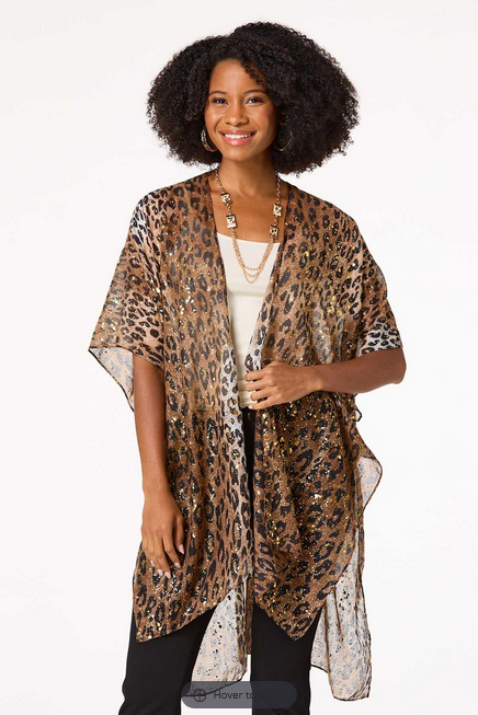 Cato Fashions Women's Leopard Foil Print Kimono