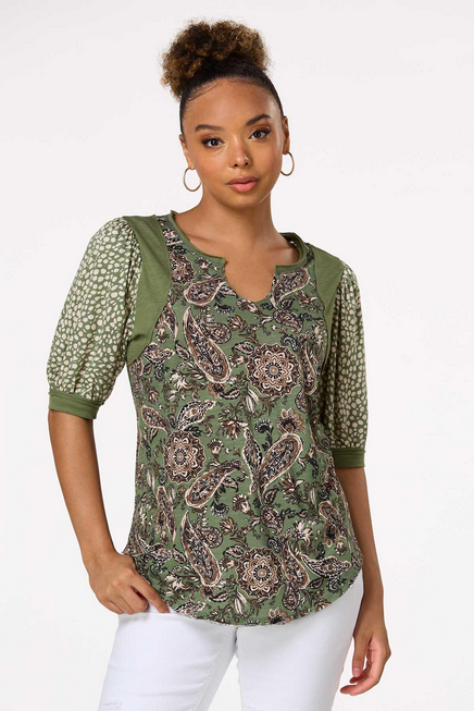 Cato Fashions Women's Paisley Puff Sleeve Top