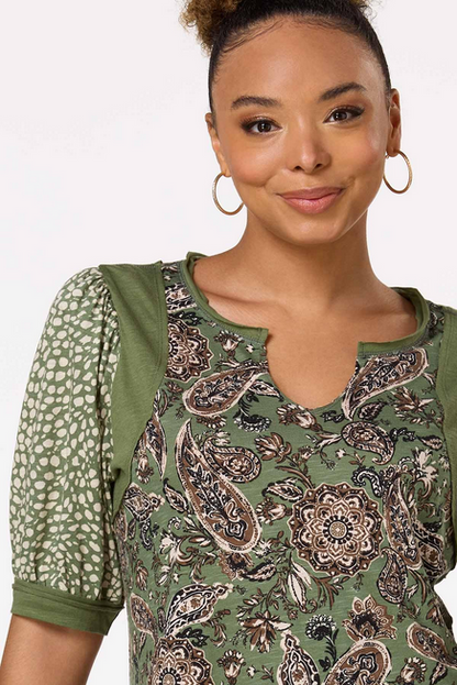 Cato Fashions Women's Paisley Puff Sleeve Top