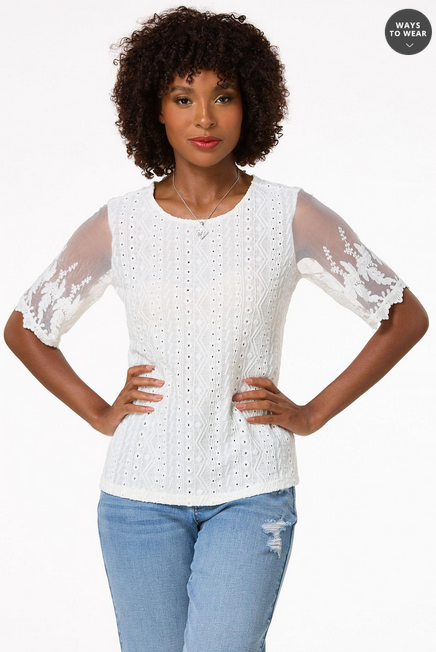 Cato Fashions Women's Lacy Mesh Sleeve Top