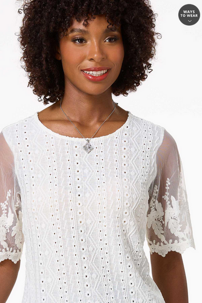 Cato Fashions Women's Lacy Mesh Sleeve Top