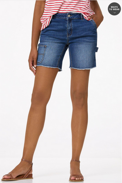 Cato Fashions Women's Frayed Cargo Denim Shorts