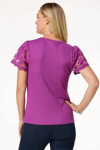 Cato Fashions Women's Floral Embroidered Yoke Top