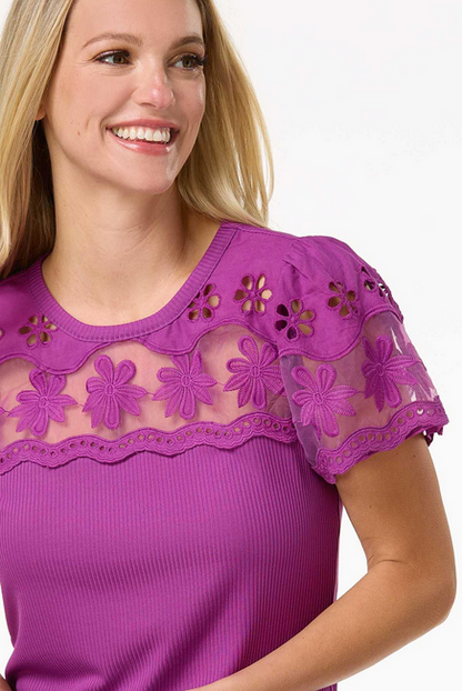 Cato Fashions Women's Floral Embroidered Yoke Top