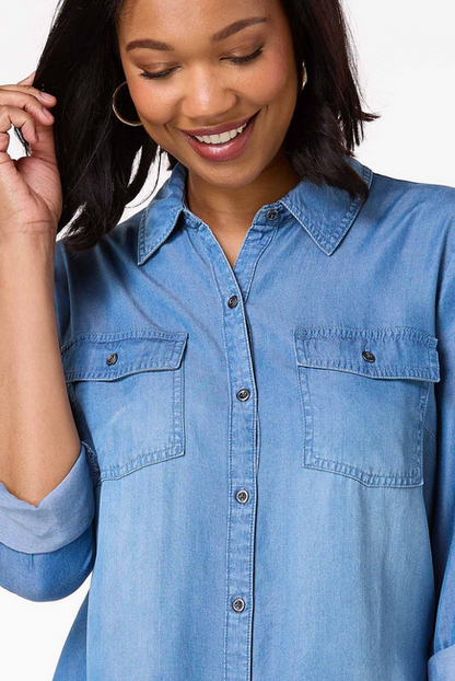 Cato Fashions Women's Chambray Button Down Shirt