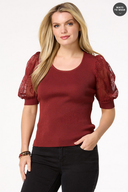 Cato Fashions Women's Embroidered Puff Sleeve Sweater