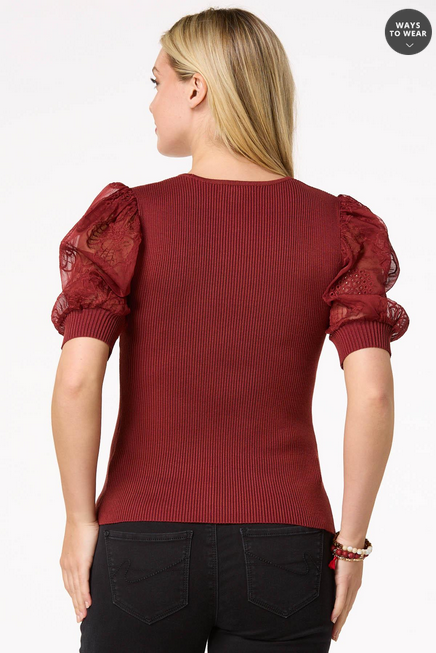 Cato Fashions Women's Embroidered Puff Sleeve Sweater