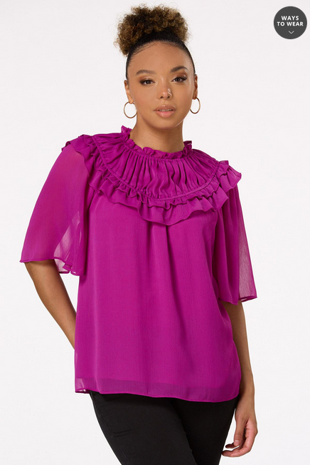 Cato Fashions Women's Ruffled Neck Top