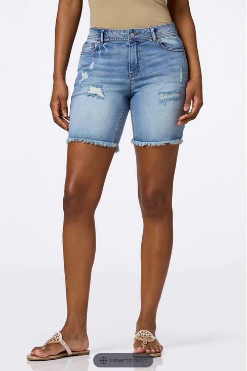 Cato Fashions Women's Distressed High Rise Denim Shorts