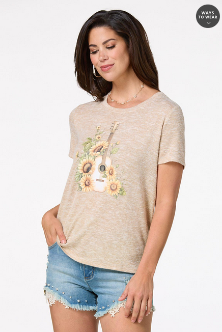 Cato Fashions Women's Sunflower Guitar Tee