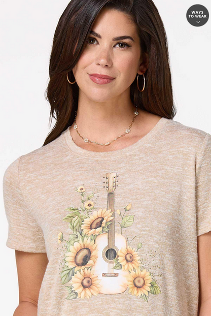 Cato Fashions Women's Sunflower Guitar Tee