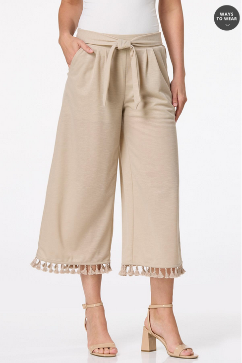 Cato Fashions Women's Cropped Tasseled Wide Leg Pants