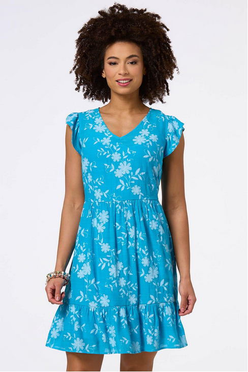 Cato Fashions Women's Blue Floral Embroidered Dress