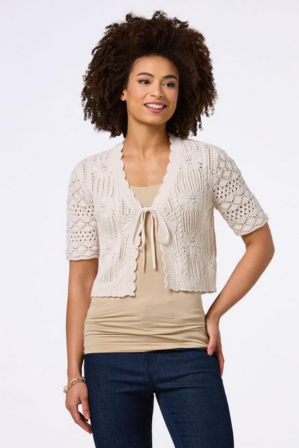 Cato Fashions Women's Pointelle Tie Front Cardigan