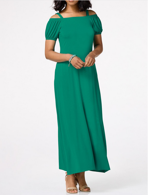 Cato Fashions Women's Green Cold Shoulder Maxi Dress