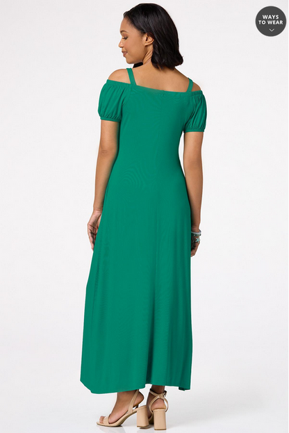 Cato Fashions Women's Green Cold Shoulder Maxi Dress