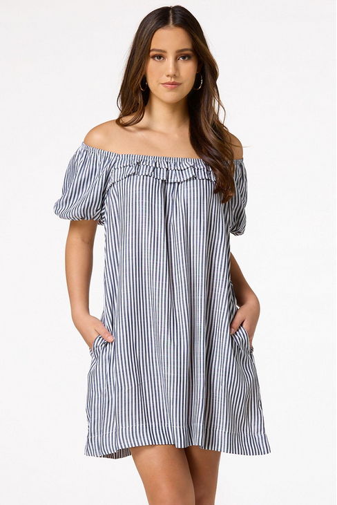 Cato Fashions Women's Stripe Puff Sleeve Dress