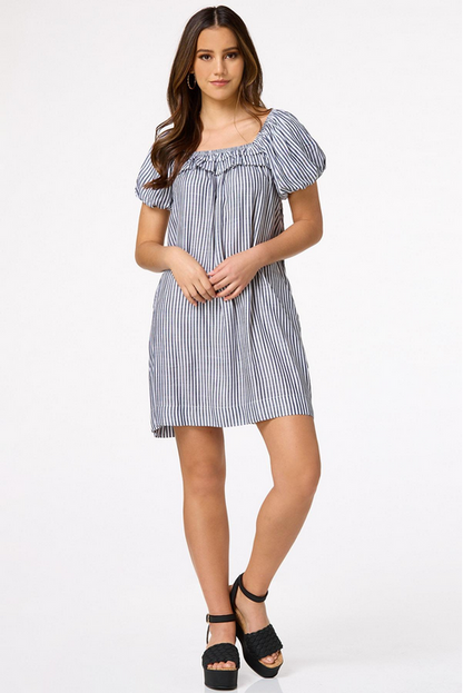 Cato Fashions Women's Stripe Puff Sleeve Dress