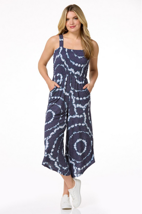 Cato Fashions Women's Smocked Tie Dye Jumpsuit