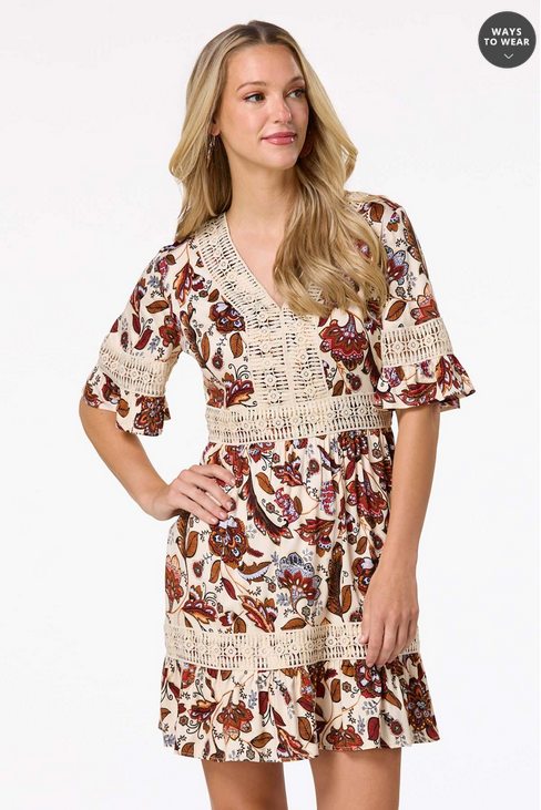 Cato Fashions Women's Floral Crochet Trim Dress