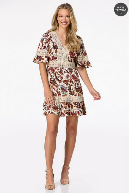 Cato Fashions Women's Floral Crochet Trim Dress