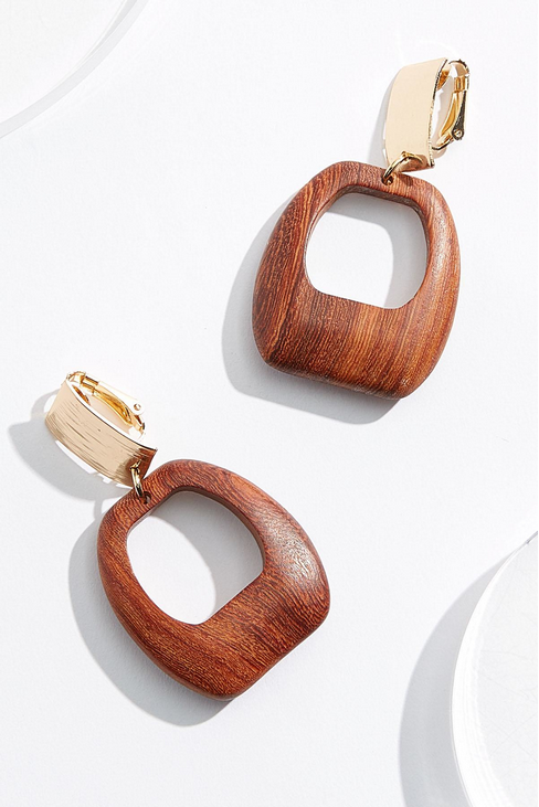 Cato Fashions Women's Wood Ring Clip- On Earrings