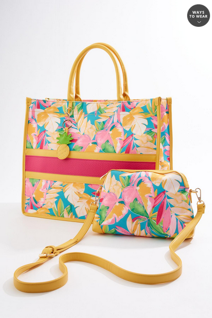 Cato Fashions Women's Tropical Print Canvas Tote Set