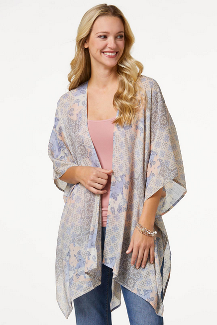 Cato Fashions Women's Crochet Trim Patchwork Kimono