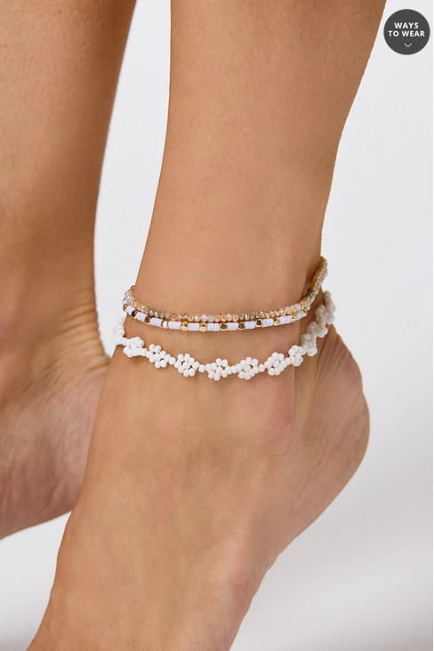 Cato Fashions Women's Gold White Rondelle Anklet Set