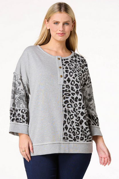 Cato Fashions Women's Plus Size Leopard Paisley Panel Sweatshirt