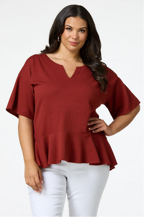 Cato Fashions Women's Plus Size Textured Peplum Top