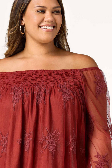 Cato Fashions Women's Plus Size Mesh Embroidered Bell Sleeve Top