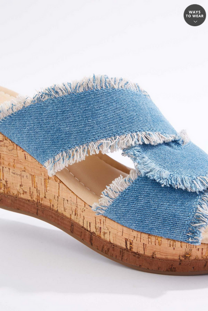 Cato Fashions Women's Wide Width Frayed Denim Wedge Sandals