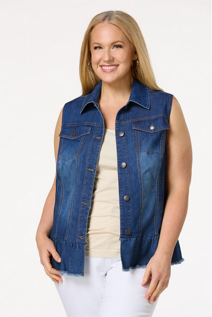 Cato Fashions Women's Plus Size Ruffle Hem Denim Vest