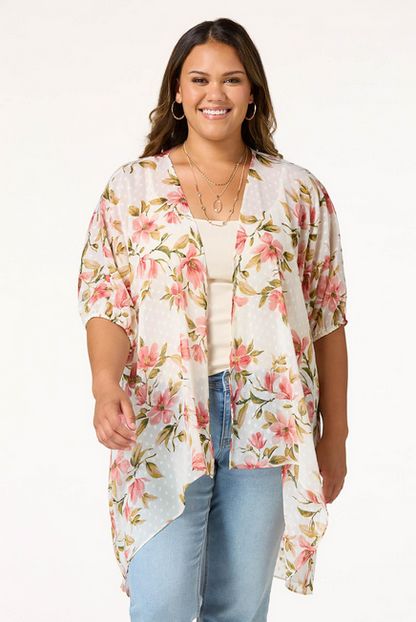 Cato Fashions Women's Plus Size Floral Clip- Dot Kimono