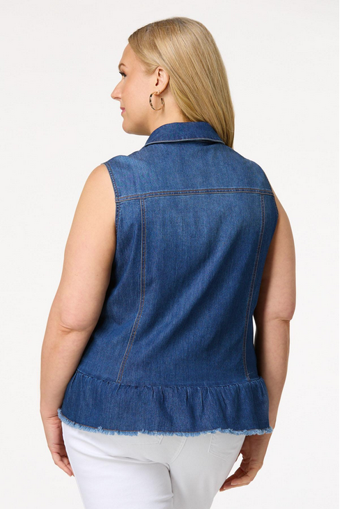 Cato Fashions Women's Plus Size Ruffle Hem Denim Vest