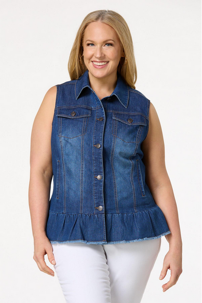 Cato Fashions Women's Plus Size Ruffle Hem Denim Vest